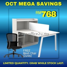 COMBO-AST1500 : 2-SEATERS WORKSTATION WITH HUTCH & LOW CABNET WITH MIDBACK MESH CHAIR